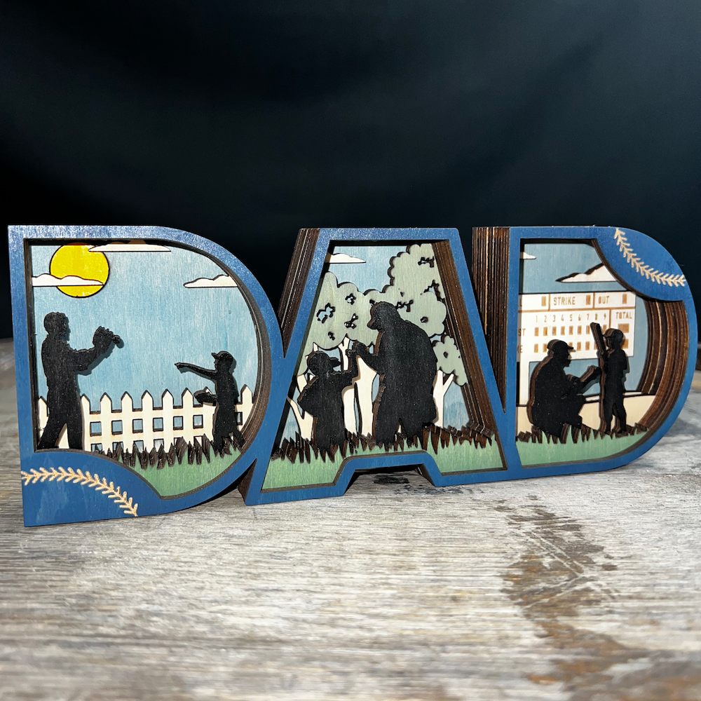 PRE-ORDER - "DAD" 3D Layered Wood Art - Baseball Shelf Decor