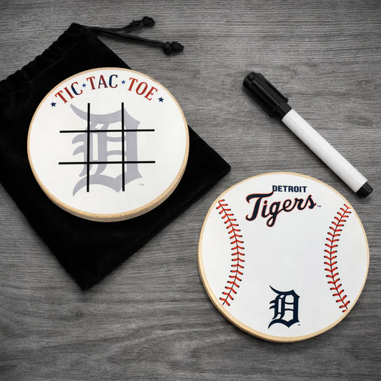 Detroit Tigers Portable Dry Erase Game Board - 6.5" Double-Sided Wooden Tic Tac Toe Travel Set with Marker & Bag