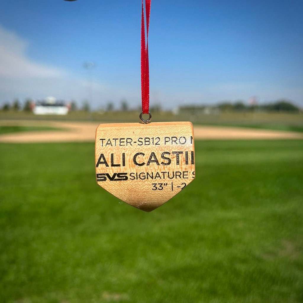 Small Batch No. 9 Wood Bat Home Plate Ornaments