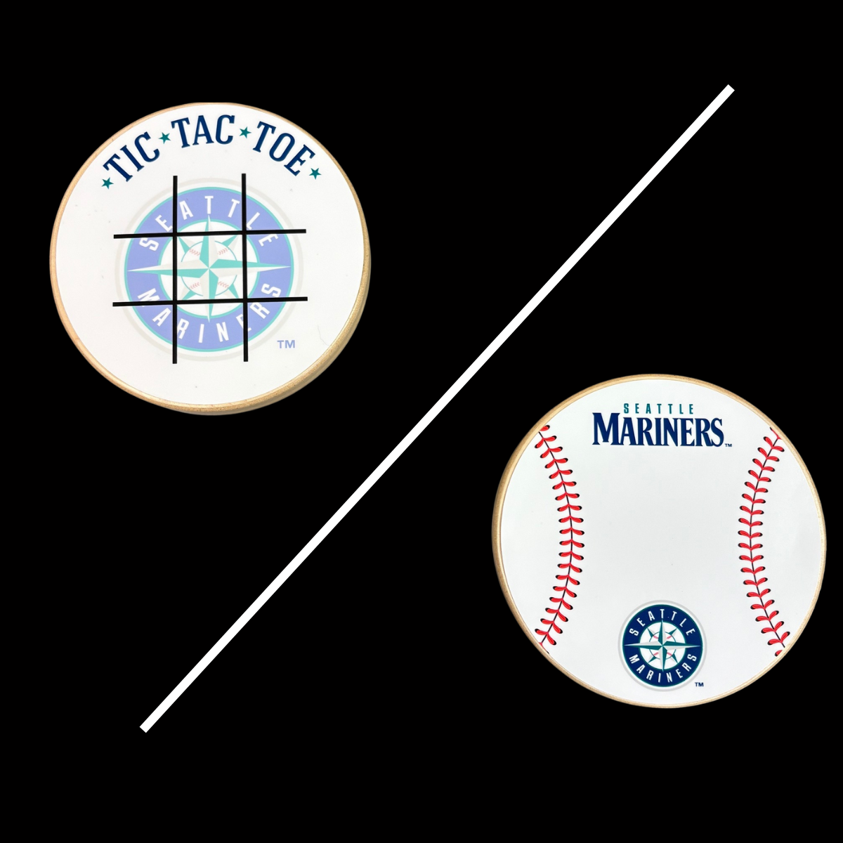 Seattle Mariners Portable Dry Erase Game Board - 6.5" Double-Sided Wooden Tic Tac Toe Travel Set with Marker & Bag