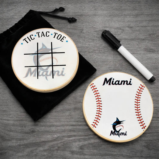 Miami Marlins Portable Dry Erase Game Board - 6.5" Double-Sided Wooden Tic Tac Toe Travel Set with Marker & Bag