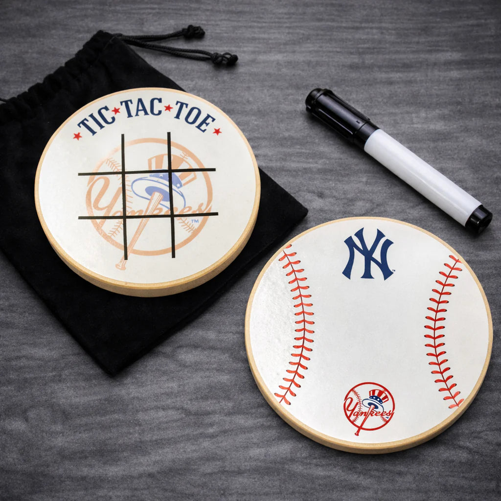 New York Yankees Portable Dry Erase Game Board - 6.5" Double-Sided Wooden Tic Tac Toe Travel Set with Marker & Bag