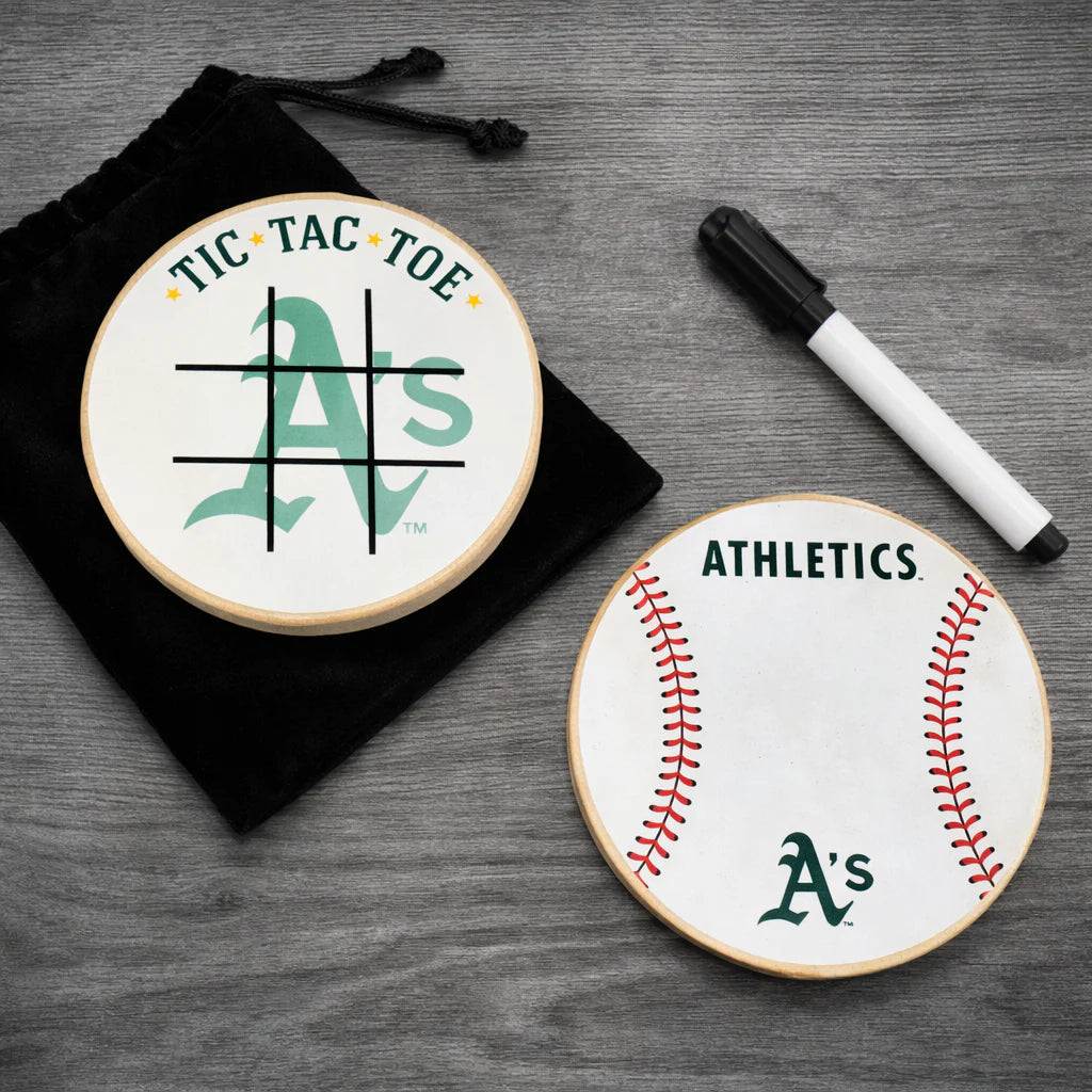 Oakland Athletics Portable Dry Erase Game Board - 6.5" Double-Sided Wooden Tic Tac Toe Travel Set with Marker & Bag