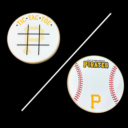 Pittsburgh Pirates Portable Dry Erase Game Board - 6.5" Double-Sided Wooden Tic Tac Toe Travel Set with Marker & Bag