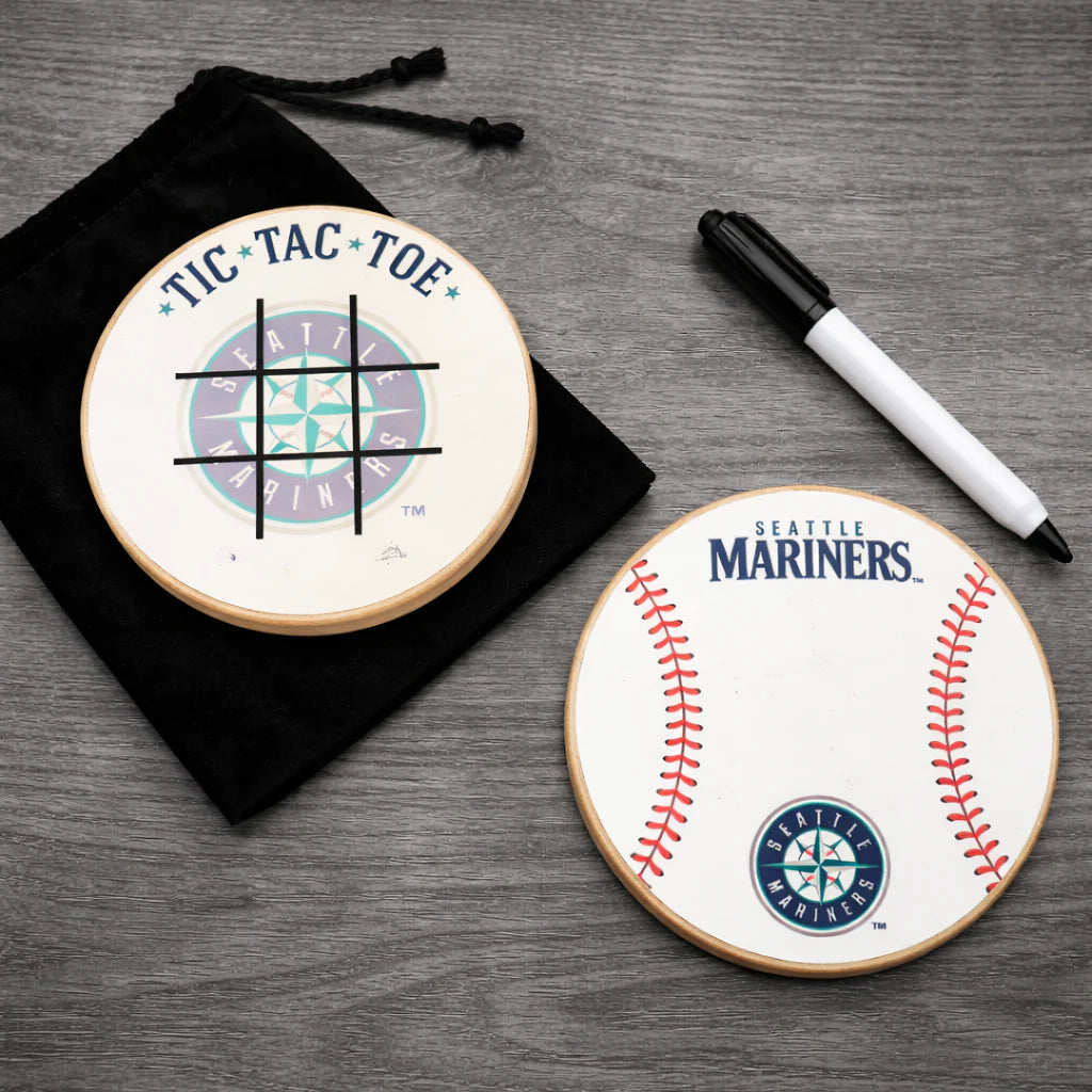 Seattle Mariners Portable Dry Erase Game Board - 6.5" Double-Sided Wooden Tic Tac Toe Travel Set with Marker & Bag