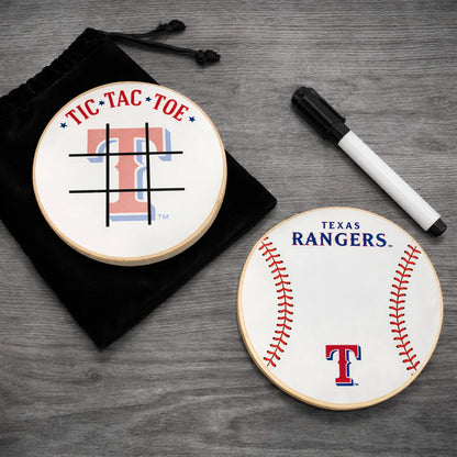 Texas Rangers Portable Dry Erase Game Board - 6.5" Double-Sided Wooden Tic Tac Toe Travel Set with Marker & Bag