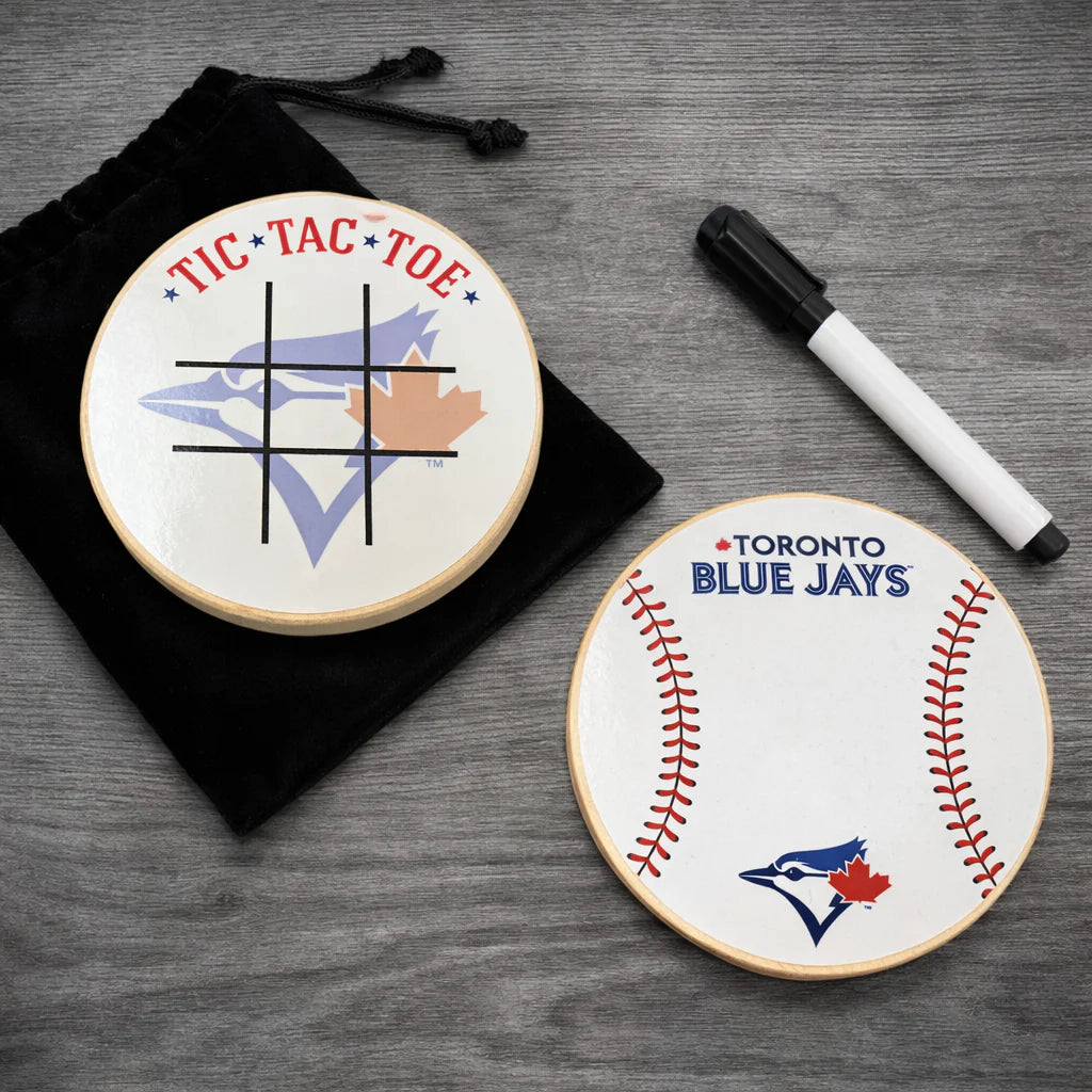 Toronto Blue Jays Portable Dry Erase Game Board - 6.5" Double-Sided Wooden Tic Tac Toe Travel Set with Marker & Bag