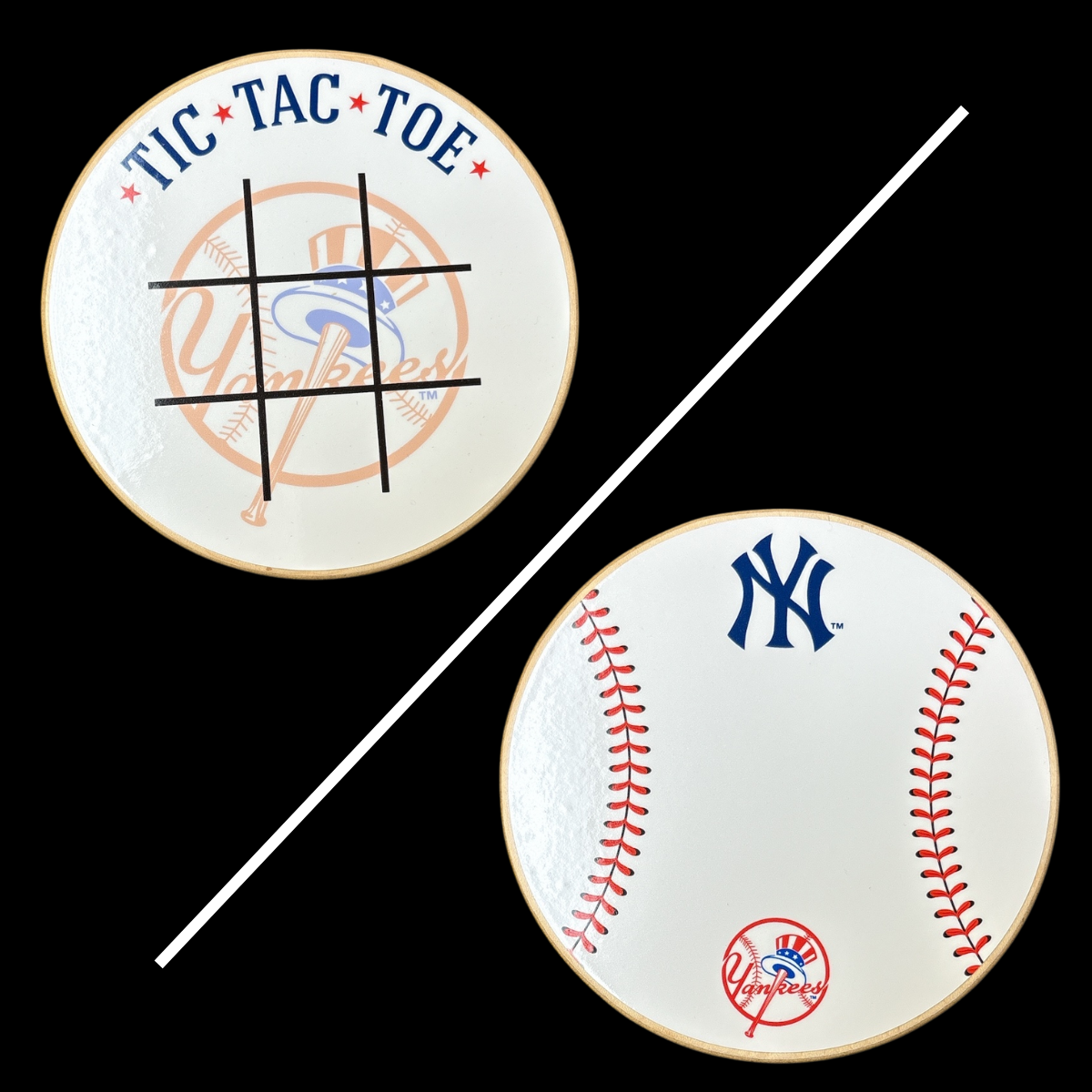 New York Yankees Portable Dry Erase Game Board - 6.5" Double-Sided Wooden Tic Tac Toe Travel Set with Marker & Bag