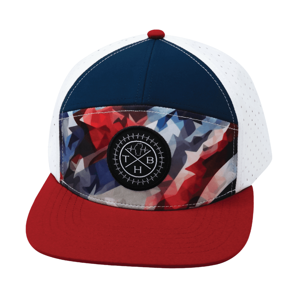 Color Vibes Hat | Flat Bill | Geo Flag - Dark Red - Navy - White