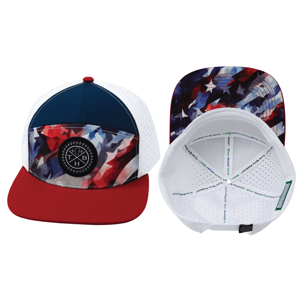 Color Vibes Hat | Flat Bill | Geo Flag - Dark Red - Navy - White