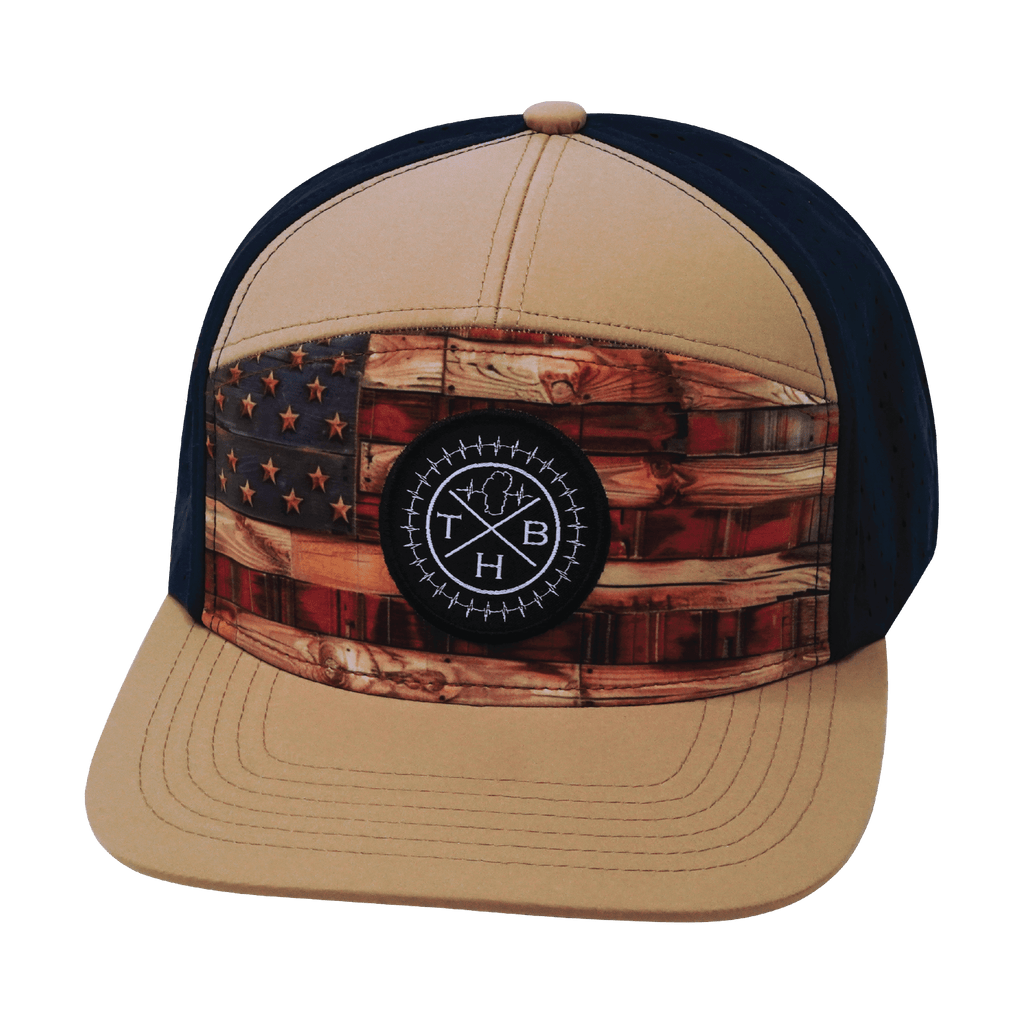 Color Vibes Hat | Flat Bill | Stained Flag - Light Tan - Navy