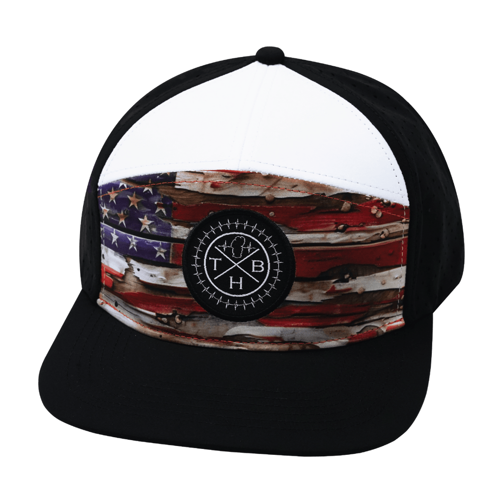 Color Vibes Hat | Flat Bill | Vintage Flag - Black - White