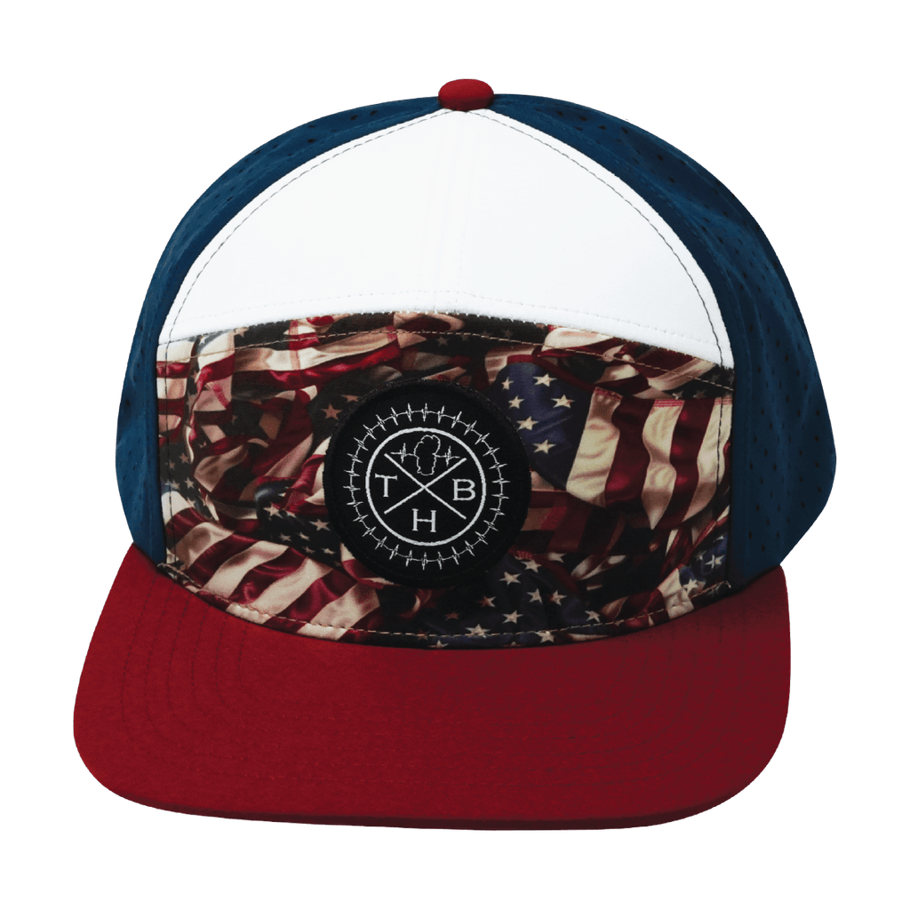 Color Vibes Hat | Flat Bill | Silk Flag - Dark Red - White - Navy