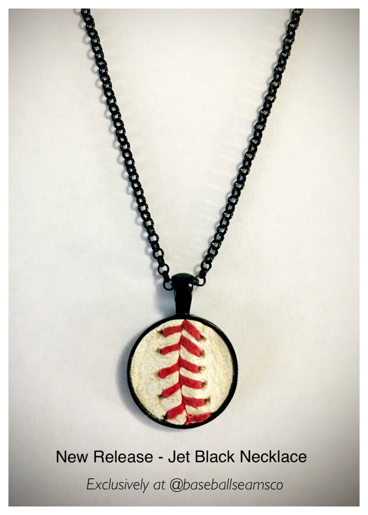 Jet Black Baseball Seam Pendant Necklace