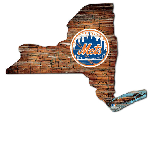 New York Mets Distressed State With Logo Sign