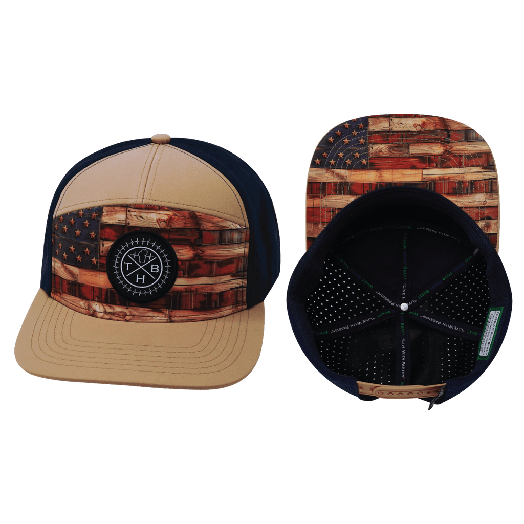 **YOUTH** Color Vibes Hat | Flat Bill | Stained Flag - Light Tan - Navy