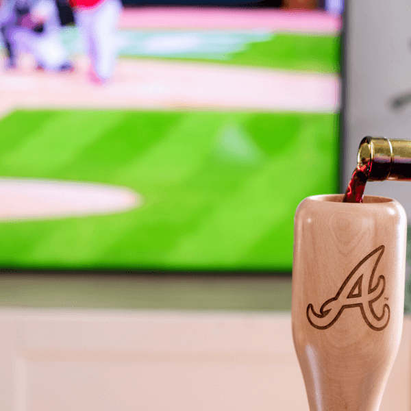 baseball bat wine glass Atlanta Braves game day pour