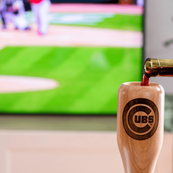 baseball bat wine glass Chicago Cubs game day pour