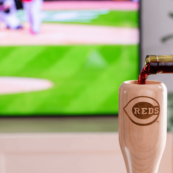 baseball bat wine glass Cincinnati Reds game day pour
