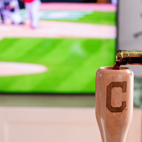 baseball bat wine glass Cleveland Indians game day pour