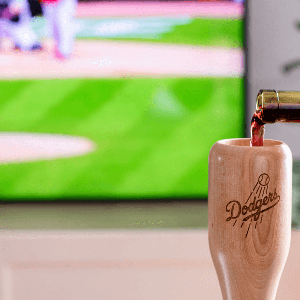 baseball bat wine glass Los Angeles Dodgers game day pour