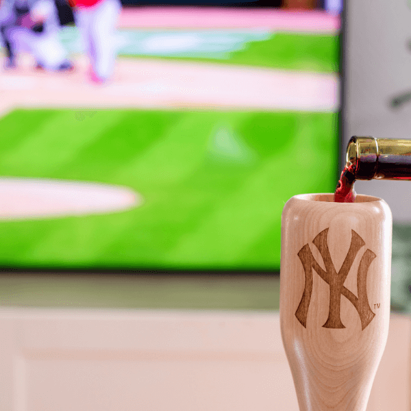 baseball bat wine glass New York Yankees NY game day pour