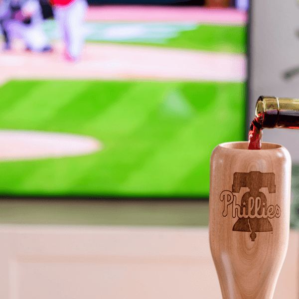 baseball bat wine glass Philadelphia Phillies game day pour