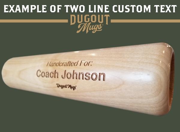 Personalized baseball bat mug engraved with a coach's name